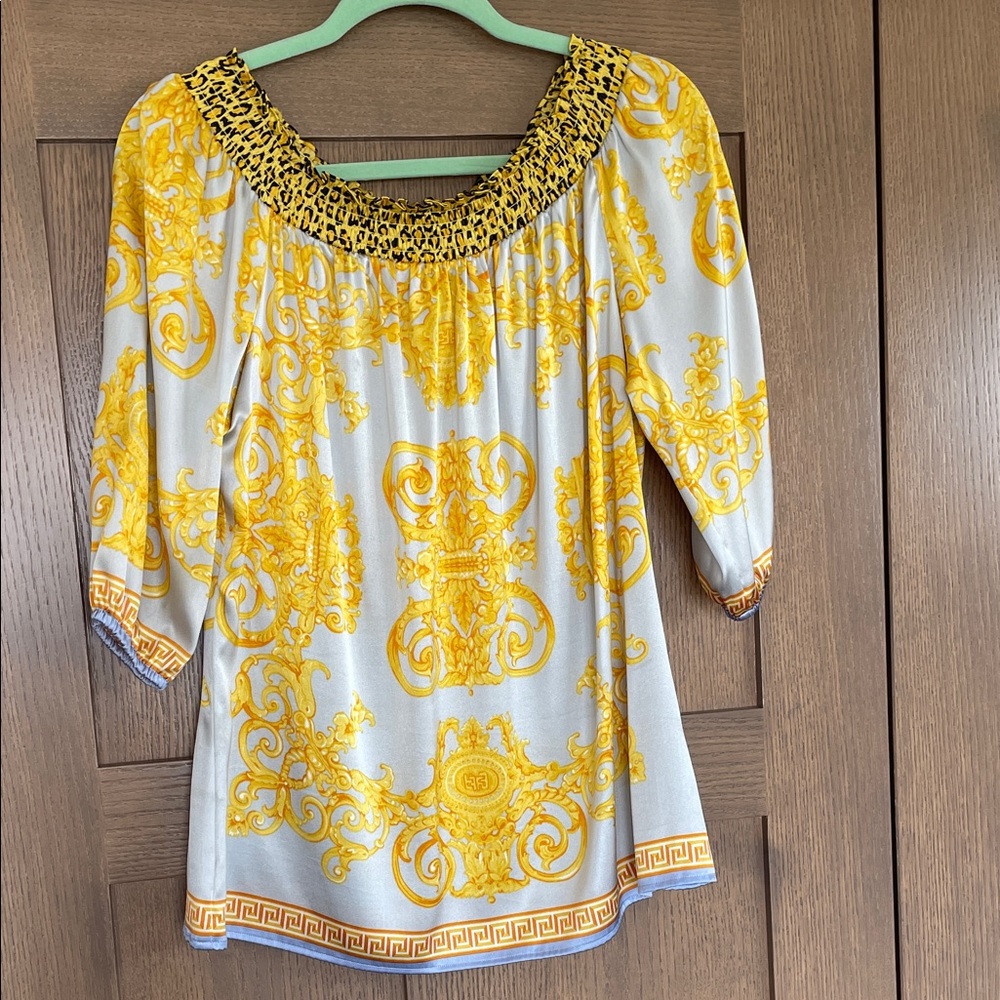 Cache Gold Scroll Silk Blouse
